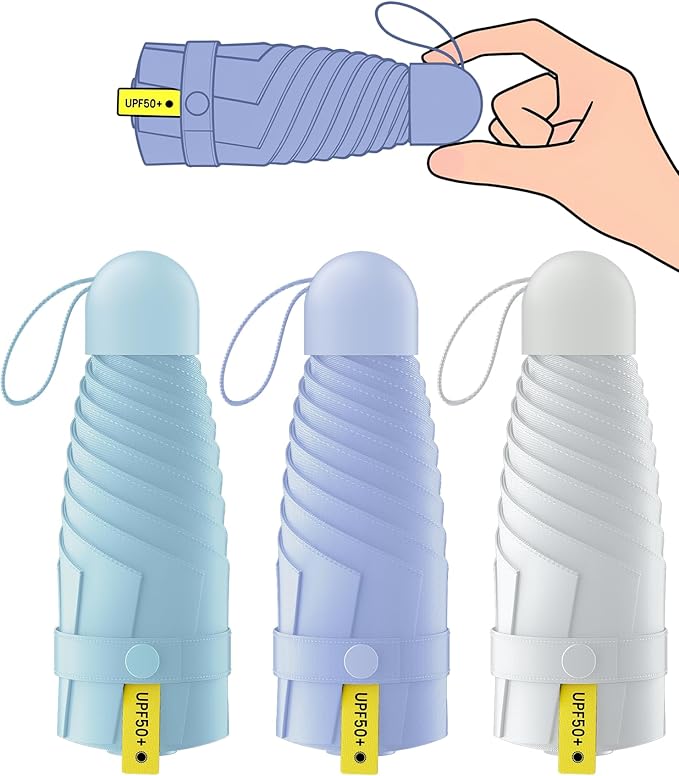 LMUGOOS 3 Pack Travel Mini Umbrella Small Compact, Portable Umbrella with UV Protection UPF 50+, Rainproof & Sunproof Folding Umbrella, Backpack & Pocket-Friendly