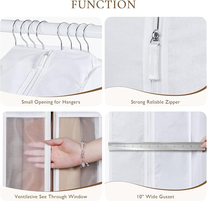 Univivi Premium Cotton Garment Bags for Hanging Clothes and Storage, 50 Inch Washable Garment Bags for Storage with Extra Large 10" Gusset & Clear Window - Perfect for Suits, Coats, Jackets - 4 Pack