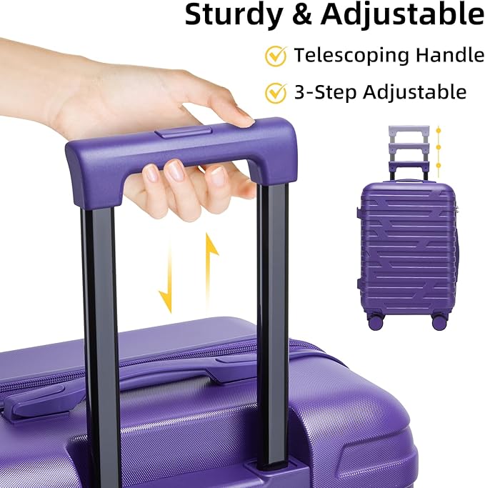 6 Piece Luggage Sets with Bags, Lightweight Expandable Checked Luggage Sets, Hardshell ABS Spinner Wheels Carry on Suitcase with TSA Lock, for Travel, Women Men (Purple, 18/20/24/28inch+2bags)