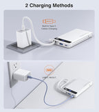 Power Bank with 2 Built-in Cables 10000mAh, 22.5W PD Slim Portable Charger USB C Battery Pack, Travel Essentials Fast Charging Powerbank Compatible with iPhone 17 16 Plus Pro Galaxy iPad White(1 Pack)