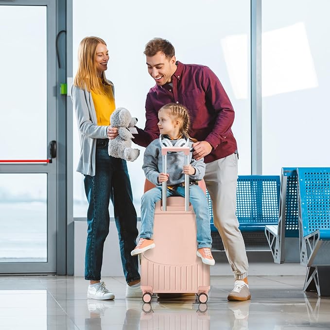 Apelila Ride On Suitcase with Built-In Seat 20 Inch Carry-On Luggage for Kids & Adults, TSA-Approved Underseat Spinner with 360° Wheels, Lightweight Suitcase for Airplane Travel