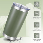 20 oz Tumbler Stainless Steel Tumblers with Lid Double Wall Vacuum Insulated Coffee Mug 20oz Powder Coated Cup for Hot and Cold Drinks, Army Green, 1 pack