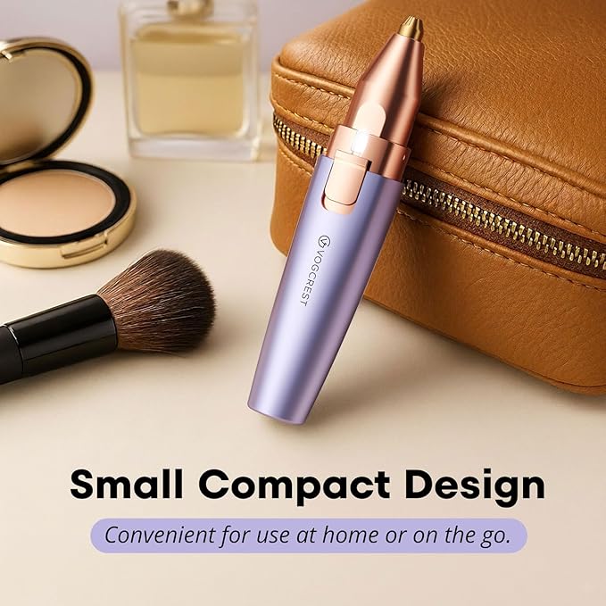 VG VOGCREST Eyebrow & Facial Trimmer: 2-in-1 Rechargeable Facial Hair Removal & Eyebrow Shaver - Painless Razor with Built-in LED Light (Solar Purple)