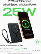 Baseus Qi2.2 25W Slim 10,000mAh Magnetic Power Bank Built in USB C Cable Bundle with 10000mAh Fast Charging Portable Charger Built-in 45W Retractable USB-C Cable