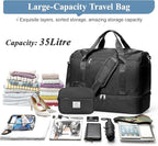 Travel Duffel Bag for Women, Carry-on Overnight Weekender Bags with Wet Pocket & Toiletry Bag, For Spirit Airlines 18x14x8 Personal Item Bag,3 Pcs Set,Small,Black