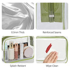 PACKISM TSA Approved Toiletry Bag - Clear Makeup Bag 3 Pack Medium, Quart Size Bag for 3-1-1 Liquids with Metal Smooth Zipper, Travel Makeup Bag for Women, Airport Airline Compliant Bag, Sage Green