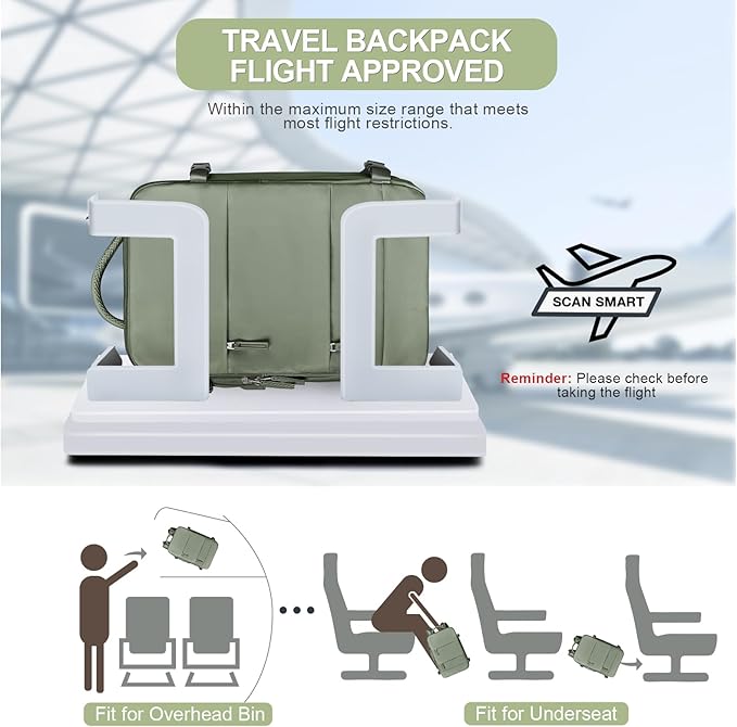 coofay Travel Backpack For Women Men Airline Approved Carry On Backpack Flight Approved Waterproof Sports Luggage Backpack Casual Daypack Small Hiking Backpack Grey Green