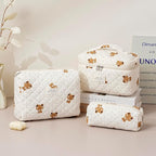 uekeboag Large Travel Quilted Makeup Bag for Women, Floral Cotton Cosmetic Bag, Coquette Aesthetic Floral Toiletry Organizer Bag