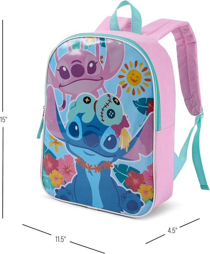 Disney Lilo and Stitch Backpack for Kids - Cute & Durable Kids Backpack for Girls with Padded Straps & Zip Compartment - Ideal Toddler Bookbag for School & Travel - 15”