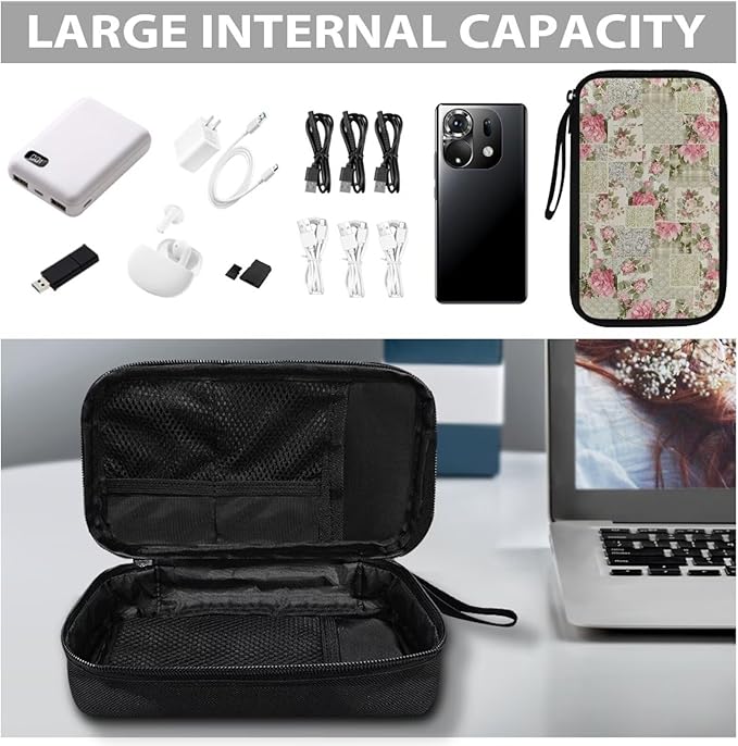 Roses Travel Cord Organizers Case Electronic Organizer Travel Cases Storage Bag Travel Cable Organizer Bag Pouch Electronic Accessories Carry Case for Cable Cord