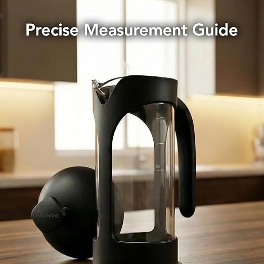 OVENTE French Press Coffee Maker 12 Ounce with Heat Resistant Borosilicate Glass & Stainless Steel 4-Level Filtration System, Portable Cold Brew Coffee Maker for Travel, Camping or Gift, Black FPB12B
