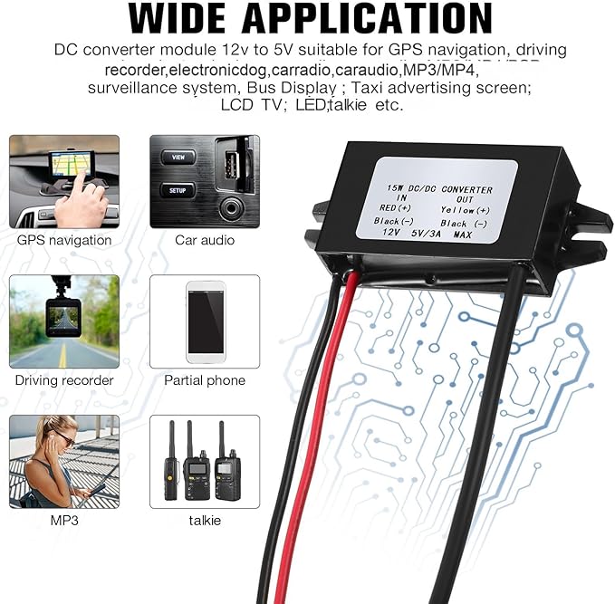 Weewooday 8 Pieces 12v to 5v Dc Converter Buck Module USB Output Power Adapter Dc Car Power Converter Regulator