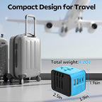JMFONE Universal Travel Adapter, 4 USB C/A Ports & 2500W AC Outlets, All-in-One International Power Plug Adapter for All USB Devices, Worldwide Travel Charger for Europe US UK AU 200+ Countries (Blue)