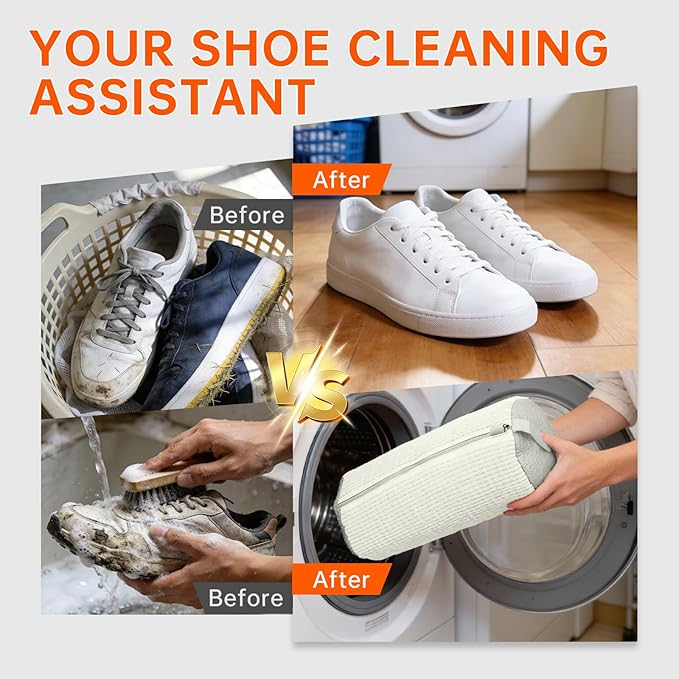 1PCS Shoes Washing Machine Bags, Laundry Shoe Bag for Washer and Dryer, Reusable and Durable Zipper Sneaker Shoe Washing Bag, Tennis Shoes Cleaning Bag for All Shoe Types (Ivory White)
