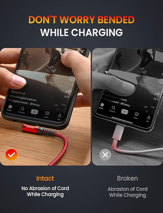 AINOPE USB C Cable 60W 2-Pack 3.3ft Nylon Braided USB C to USB C Cable Type C Charger Fast Charging Right Angle USBC Cable Charger Cord for iPhone 16 Pro Max 15 Plus Samsung S24 S23 iPad Pro Red