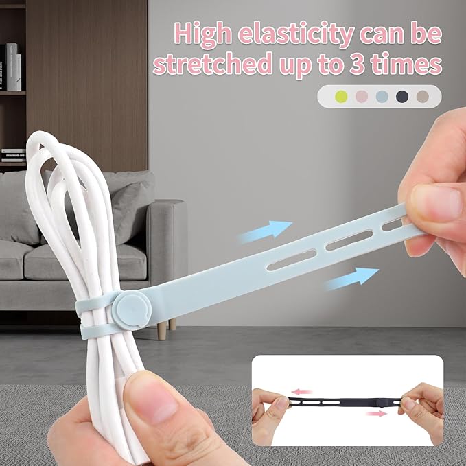Oligei 25 Pcs Silicone Cable Ties, Cable Ties Reusable, High Elasticity Cord Wraps for Electrical Cords, Cord Organizer for Earphone, Phone Charger(Colorful)