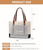 LOVEVOOK Laptop Bag for Women, Work Tote Computer Bag With Large Cup Holder, Lightweight Large Laptop Briefcase, Beige-Brown-Black, 17.3 Inch