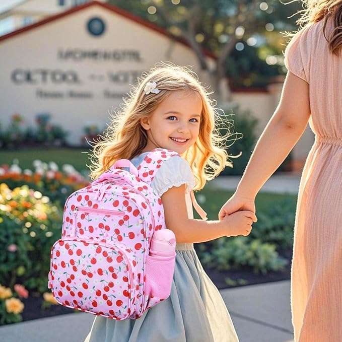 RHCPFOVR Kids Backpack for Girls - Girls Backpack 3-8 Ages Cherry for Kids 15 Inch School Bookbag for Kindergarten Elementary School Bookbag for Girl 1st 2nd Grade