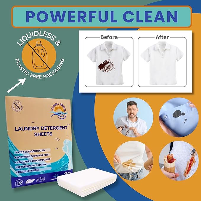 Travel Laundry Detergent Sheets 30 and 20 Pack – Hand Wash or Machine Wash Travel Detergent, Compact Sink Washing Detergent Strips for Clothes on Trips, Hotels & Cruises