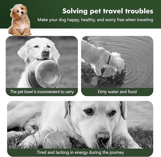 Collapsible Dog Bowls, Travel Food and Water Double Bowl for Cats & Dogs, 2-in-1 Portable BPA-Free Feeding Solution, Perfect for Traveling, Camping & Walking (S/ 60oz)
