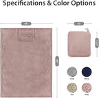 DEZ FURNISHINGS 4-in-1 Travel Compact Blanket Pillow Super Soft Velvet with Luggage Sleeve and Backpack Clip, Dusty Pink, 60" W x 45" H
