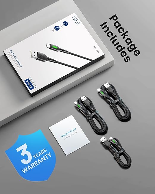 INIU USB to C Cable, 3 Packs [1.6ft+6.6ft*2] 3.1A USB A to USB C Fast Charging Cable, Braided Type C Phone Charger Cord for iPhone 16 15 Pro Samsung Galaxy S21 S20 S10 S9 Pixel LG Android