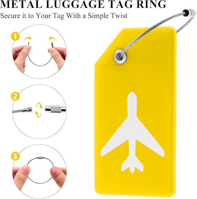 10 Pack Silicone Luggage Tag for Suitcases with Stainless Loop, TSA Approved, Privacy Protection Travel Essentials Bag Tags by Gostwo, Yellow