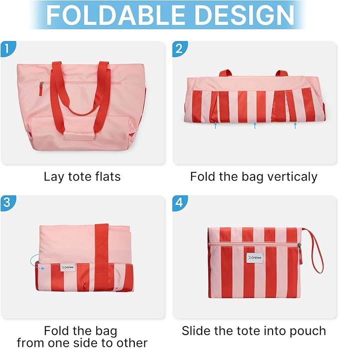 G4Free Beach Bag,Waterproof Beach Tote Pool Bags for Women,Compatible with Cup,Foldable for Weekender Travel