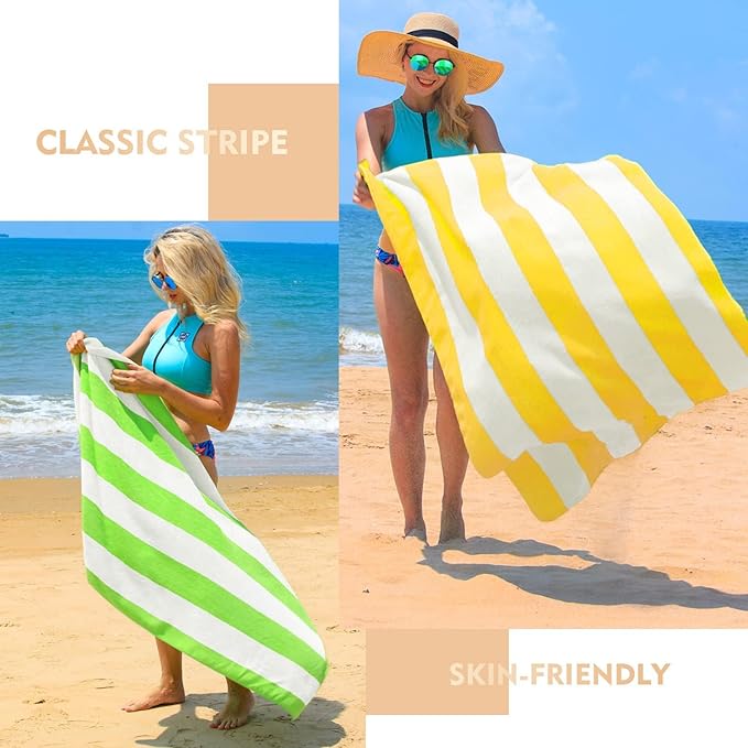 Exclusivo Mezcla 4 Pack Cotton Large 30x60 Inches Soft Cabana Stripe Thick Beach Towel, Super Absorbent Travel Bath Pool Towel (Yellow)