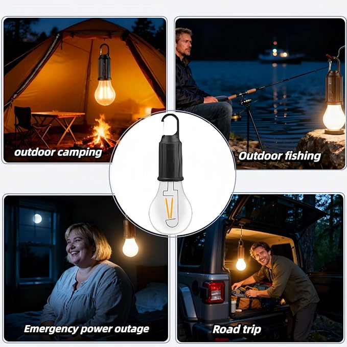 Portable LED Camping Lantern，Hang Anywhere Hook, USB-C Rechargeable, 3 Brightness Modes, Water Resistant for Emergency, Tent, Hiking, Power Outage& Outdoor (Black 1PCS) (T01)