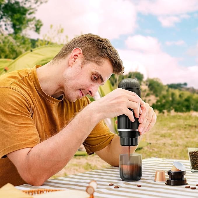 Portable Electric Espresso Coffee Maker for Ground Coffee & NS Capsule Fast Self-Heating Technology‌ with USB-C Perfect for RV, Hiking, Camping, Office & On-the-Go Lifestyles, Christmas Gift for Men