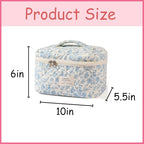 uekeboag Large Travel Quilted Makeup Bag for Women, Floral Cotton Cosmetic Bag, Coquette Aesthetic Floral Toiletry Organizer Bag