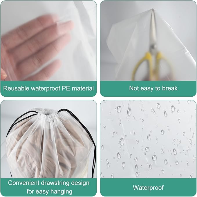 50 Pcs Shoe Bags for Travel，PLULON 15.7" x 11.8" Clear Drawstring Storage Plastic Bags Shoes Organizer for Packing Waterproof Dustproof Women Men Portable Travel Essentials