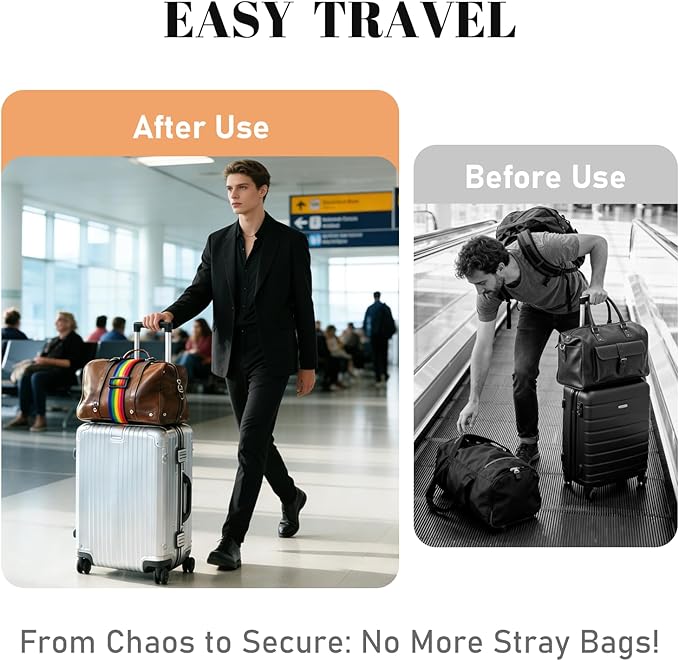 Multi Use Strong Adjustable Luggage Connector Straps for Suitcases,2 Pack Flexible Luggage Accessories Elastic Fastening Bag Strap (Rainbow)