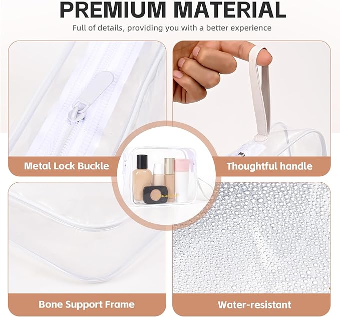 Icramsy Clear Makeup Bag,2 Pack TSA Approved Toiletry Bag Travel Toiletry Bag Hanging Makeup Cosmetic bag for Women Men (White)
