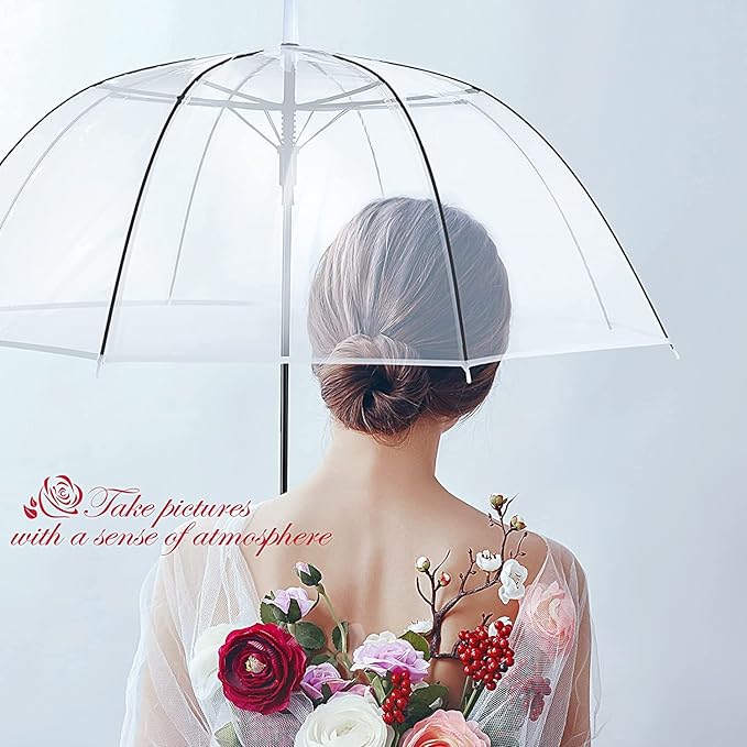 Clear Bubble Umbrella - Automatic Opening Clear Dome Umbrella with the Stylish J-Shaped Handle for Men and Women, Wedding, Outings and Large Group Gatherings, Graduations, Proms, or Daily City Walks