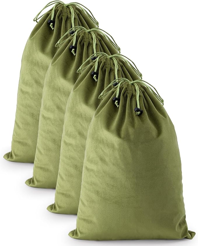 FantasyLife Shoe Bags for Travel, Washable Dust Bags for Storage & Packing, Flannel Shoe Pouch with Drawstring Closure for Purses, Handbags, Shoes & Toys (4, Sage Green, 17.3"x12.6")