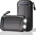 Portable Charger Solar Power Bank 20000mAh with USB-A and USB-C 5V/3A Output Port Black Battery Pack Compatible with iPhone, Samsung, Waterproof Emergency LED Flashlights Perfect for Camping, Hiking