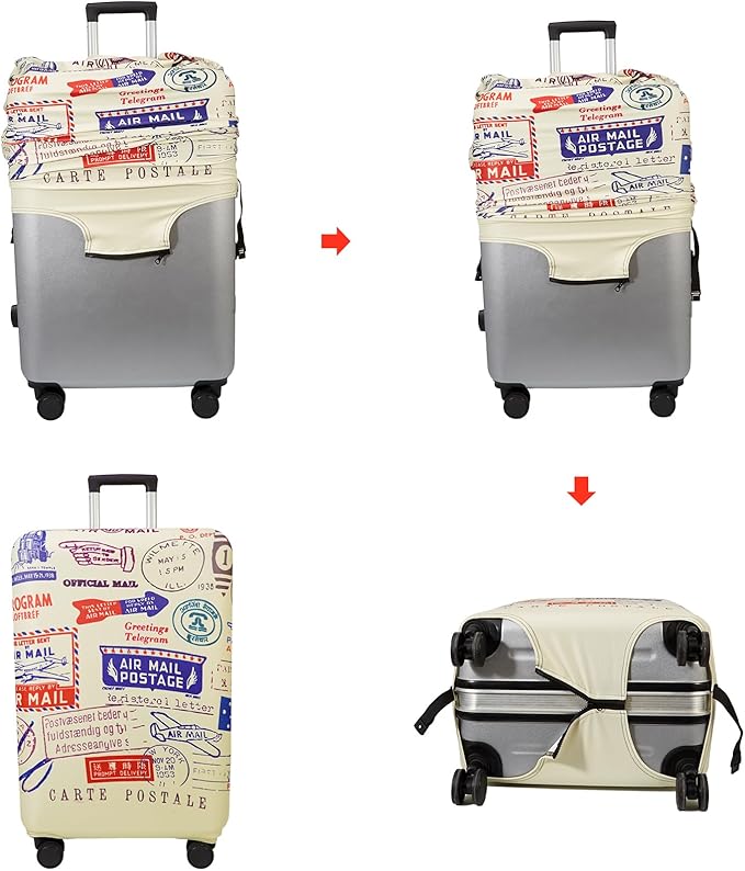 WUJIAONIAO Travel Luggage Cover Baggage Suitcase Cover Protector Skins 18-32 Inch (Stamp pattern A13, S (for 18-20 inch luggage))