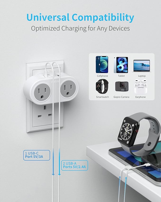 US to UK Ireland Travel Plug Adapter 2 Pack, VINTAR Type G Plug Adapter with 2 Outlets 3 USB Ports(1 USB-C), UK Power Adaptor for USA to England Scotland Dubai Hong Kong British Kenya London