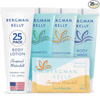 BERGMAN KELLY - Hotel Toiletries Bundle - Tropical Waterfall, 1 oz ea, 125 Pieces - 5-Piece Set: 25 ea Rectangular Bar Soap, Shampoo, Conditioner, Body Lotion & Body Wash - Bulk Mini Guest Amenities