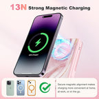 5-in-1 Magnetic Power Bank, 5000mAh Portable Wireless Charger with Mirror, Stand, Bluetooth Remote & Card Holder, MagSafe Compatible Travel Essential for iPhone & Samsung, USB-C Cable Included