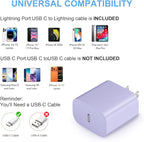 iPhone Fast Charger 3+3Pack 20W USB C Wall Charger with 10FT Fast Charging Cable Compatible with iPhone 14/13/12/11/Pro/Pro Max-Purple