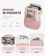 LOVEVOOK Laptop Backpack for Women, 15.6 Inch Work Laptop Bag with USB Port, Fashion Teacher Nurse Backpack Purse, Waterproof Travel Computer Backpack with Organizer Bag, 2PCS, Beige-Pink