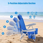 SUNNYFEEL Low Beach Chair, 5-Position Lay Flat Reclining, Backpack Portable Folding Chair with Cooler Bag & Cup Holder, Heavy Duty 350 LBS, Compact for Beach, Camping, Travel (New Blue)