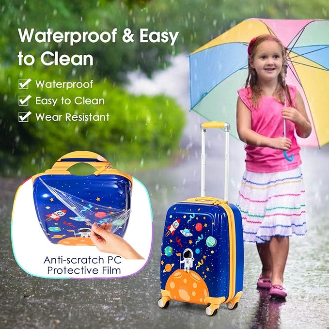 GYMAX 2Pc Kid Carry On Luggage Set, 12" & 18" Kids Suitcase with 4 Spinner Wheels, Travel Rolling Trolley