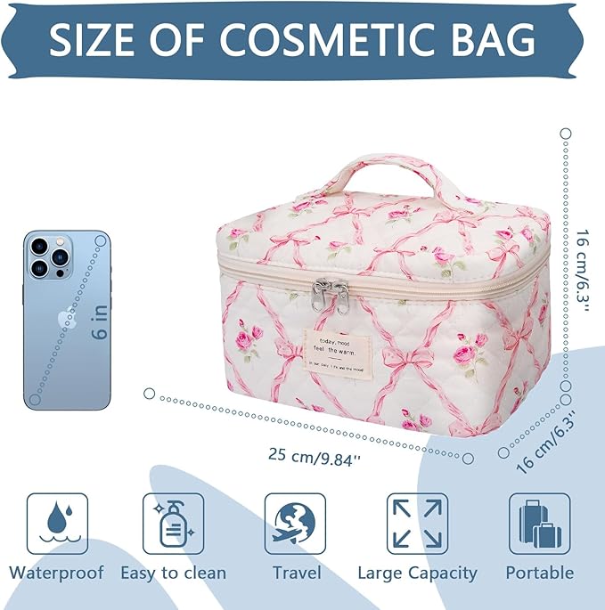 Gosect Large Makeup Bag, Cute Cosmetic Bag for Women Girls, Floral Coquette Aesthetic Toiletry Bag, Travel Make Up Organizer Bag (Pink Butterfly)
