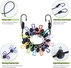 2 Pcs Camping Clothesline Portable 12 Clothespins, Camping Accessories Travel Clothesline for Outdoor Indoor, Retractable Clothes Line Elastic Clothesline, Windproof for Travel Camping Indoor Use