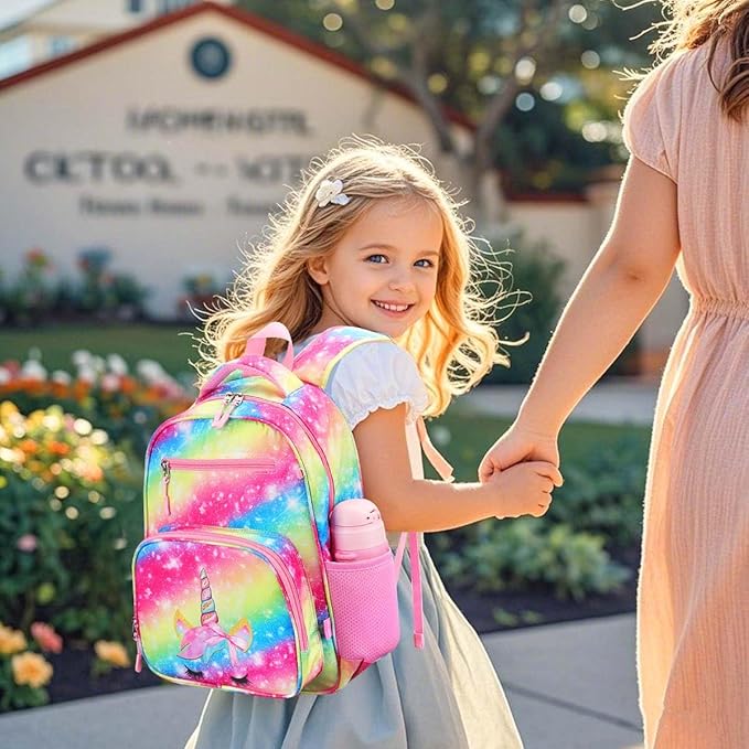 RHCPFOVR Kids Backpack for Girls - Girls Backpack 3-8 Ages Unicorn for Kids 15 Inch School Bookbag for Kindergarten Elementary School Bookbag for Girl 1st 2nd Grade