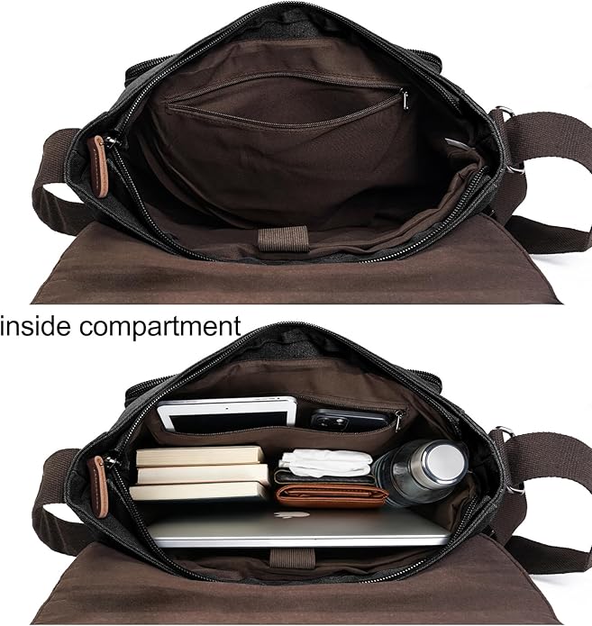 Evergoo Vintage Messenger Bag Unisex Shoulder Bags Canvas Satchel Cross Body Work Satchel Briefcase for 15.6 Inch Laptop